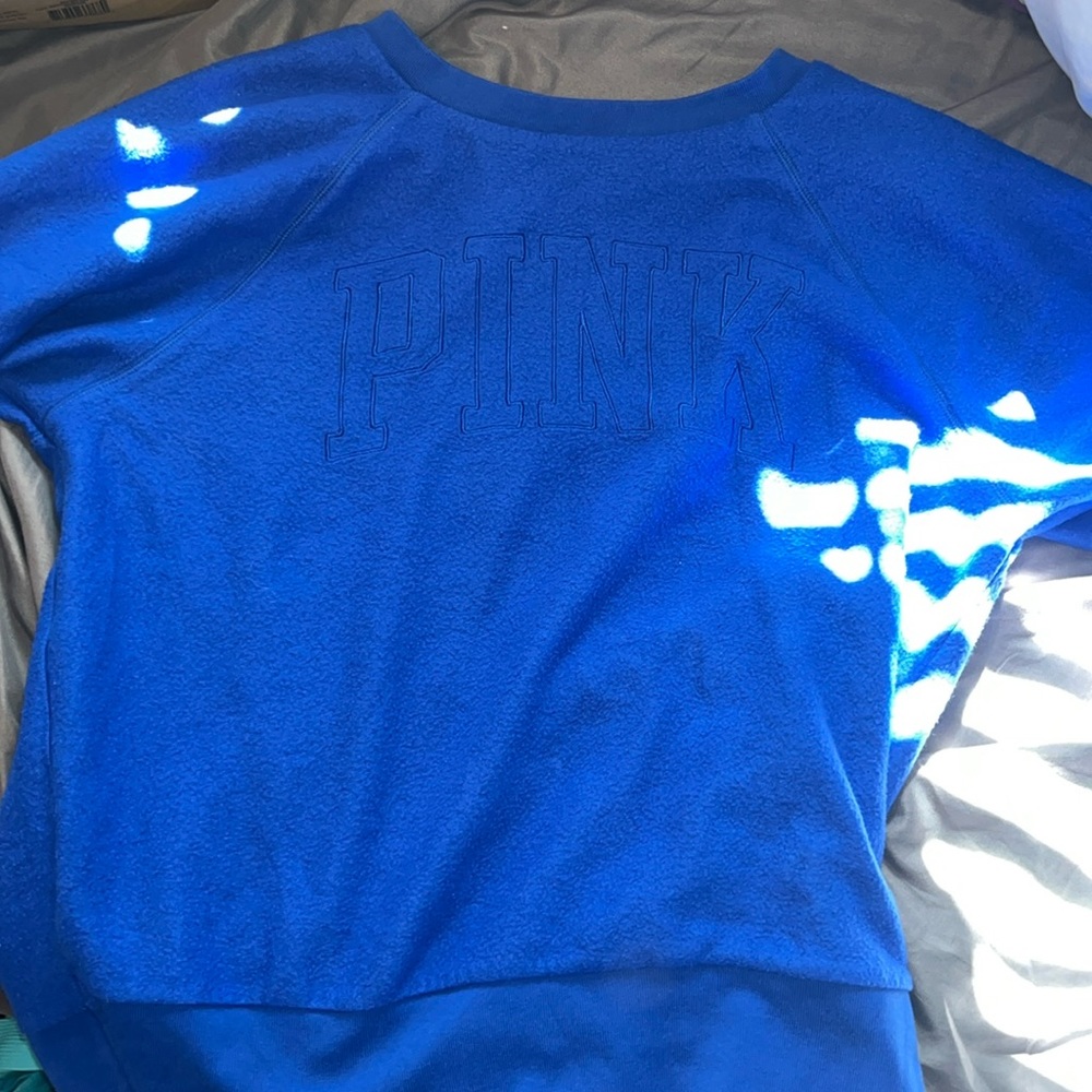 PINK royal blue logo crewneck
